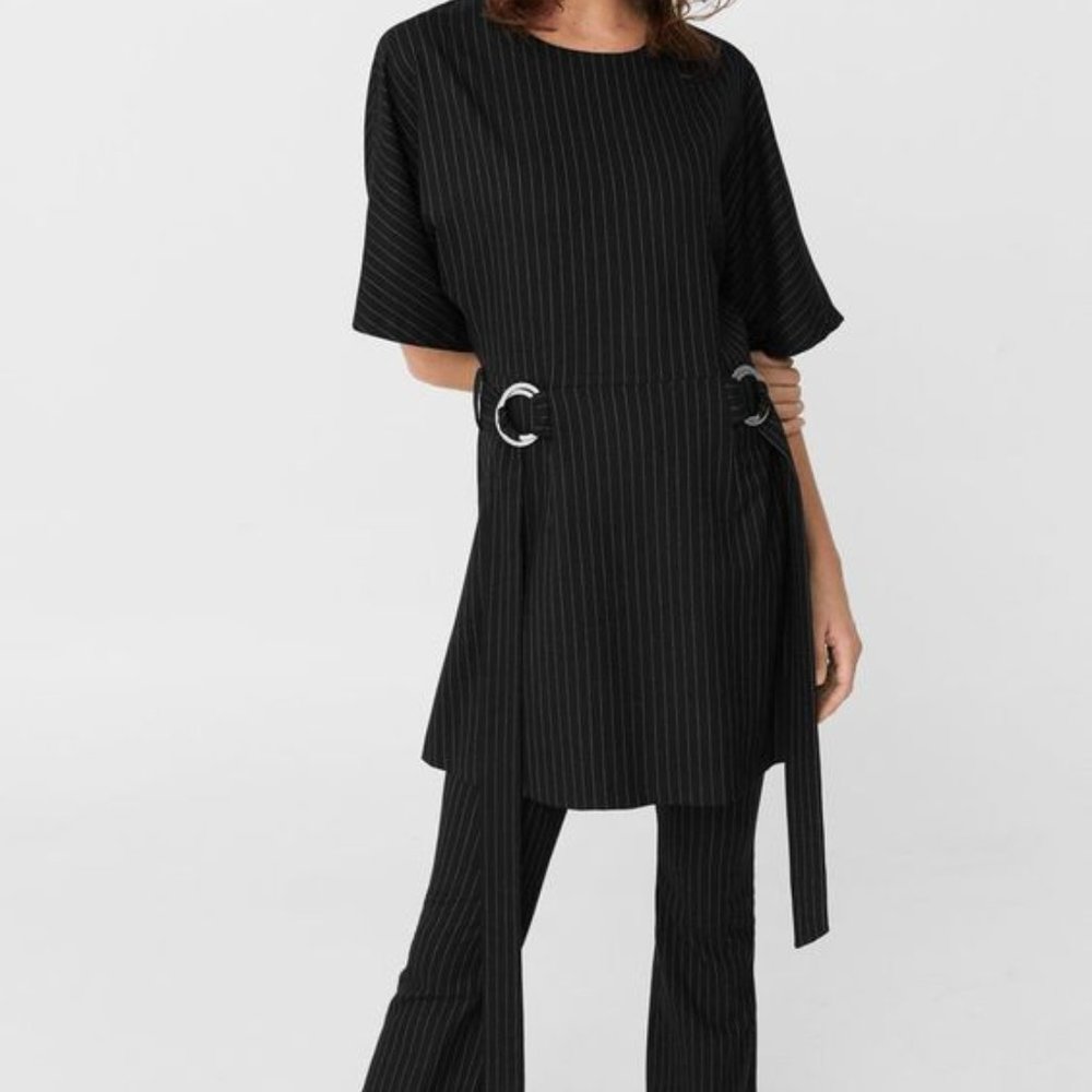 Mango Pin-Stripe Belted Tunic
